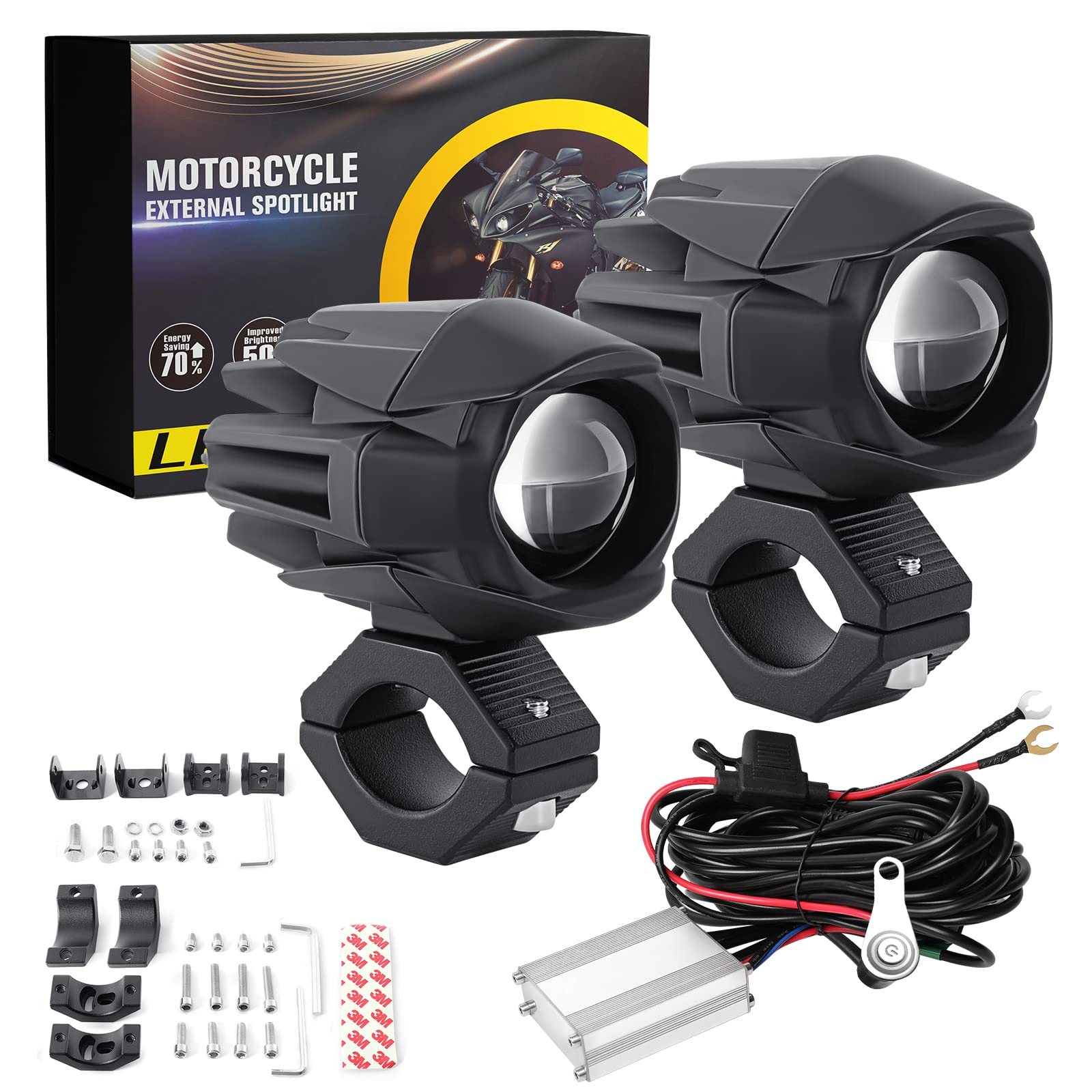 CO LIGHT 2 Stück Motorrad LED Nebelscheinwerfer 60W Bernstein/Gelb Weiß Zweifarbige Zusatzscheinwerfer Offroad Arbeitsscheinwerfer Mit Kabelbaum, kompatibel mit Motorrad Auto SUV LKW ATV von CO LIGHT