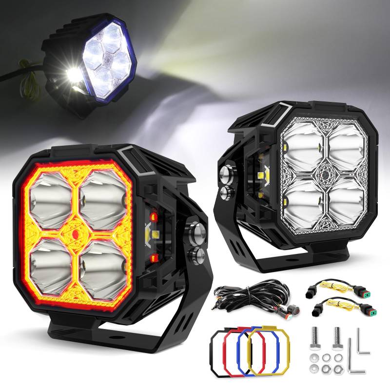 CO LIGHT 3" LED Arbeitsscheinwerfer 12V 24V 12000LM Square LED Zusatzscheinwerfer Auto Mit 270° Ausleuchtung Gelb/Weiß DRL Für Offroad Trucks UTV ATV Motorcycles von CO LIGHT