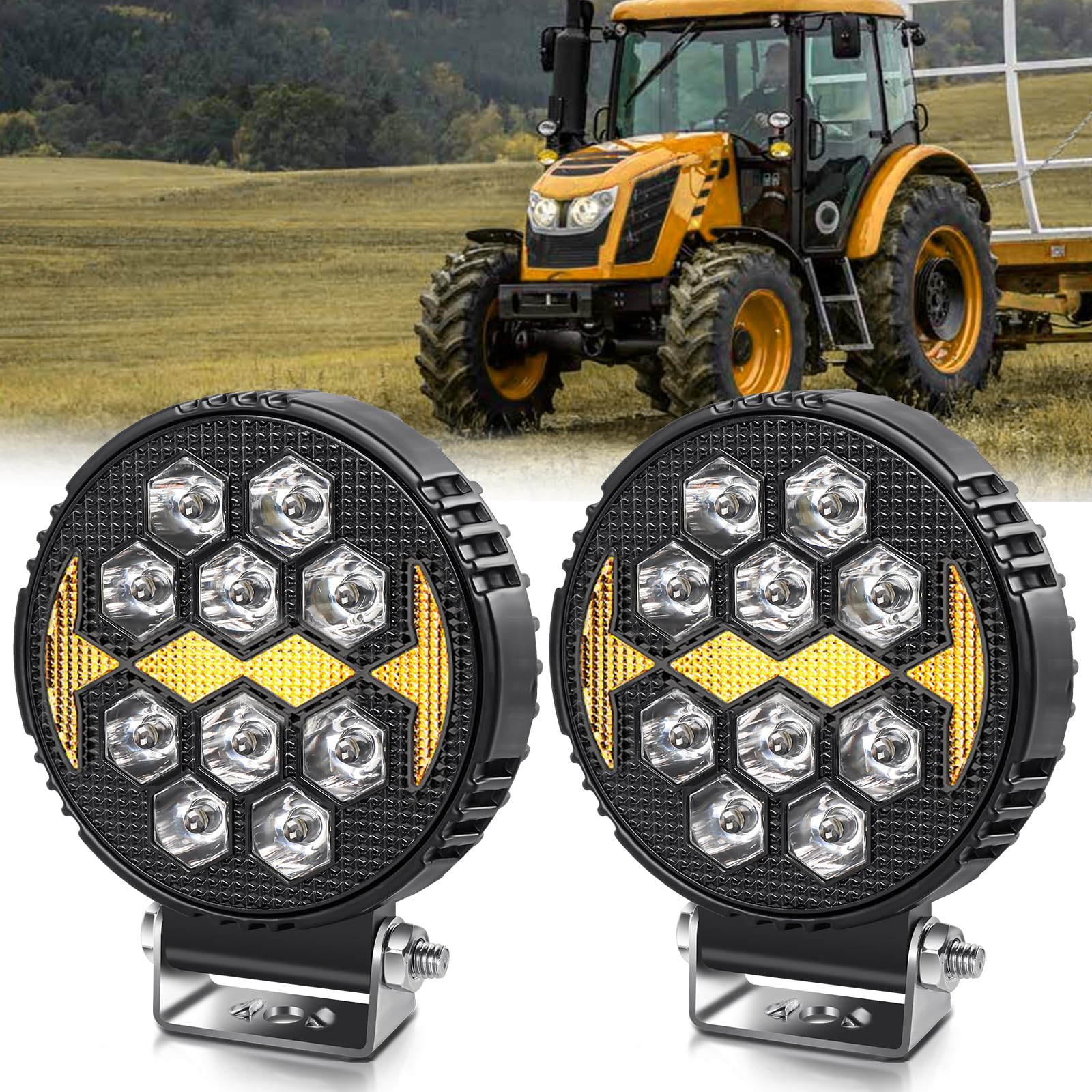 CO LIGHT 4 Zoll Orbicular LED Arbeitsscheinwerfer 2 Stück 10000LM Arbeitsscheinwerfer LED 12V 24V Arbeitsscheinwerfer IP68 Rückfahrscheinwerfer LED für Baufahrzeuge, Geländewagen，LKW, UTV und ATV von CO LIGHT