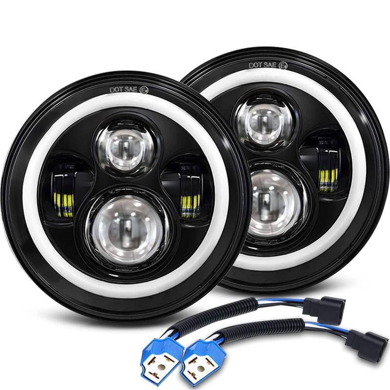 CO LIGHT 7 Zoll LED Angel Eyes Scheinwerfer, 20000LM E-geprüft IP68 Wasserdicht Runde Ring Offroad Arbeitslicht für Jeep Wrangler TJ JK LJ Hummer Motorrad Ha-ley Straßenzulassung von CO LIGHT