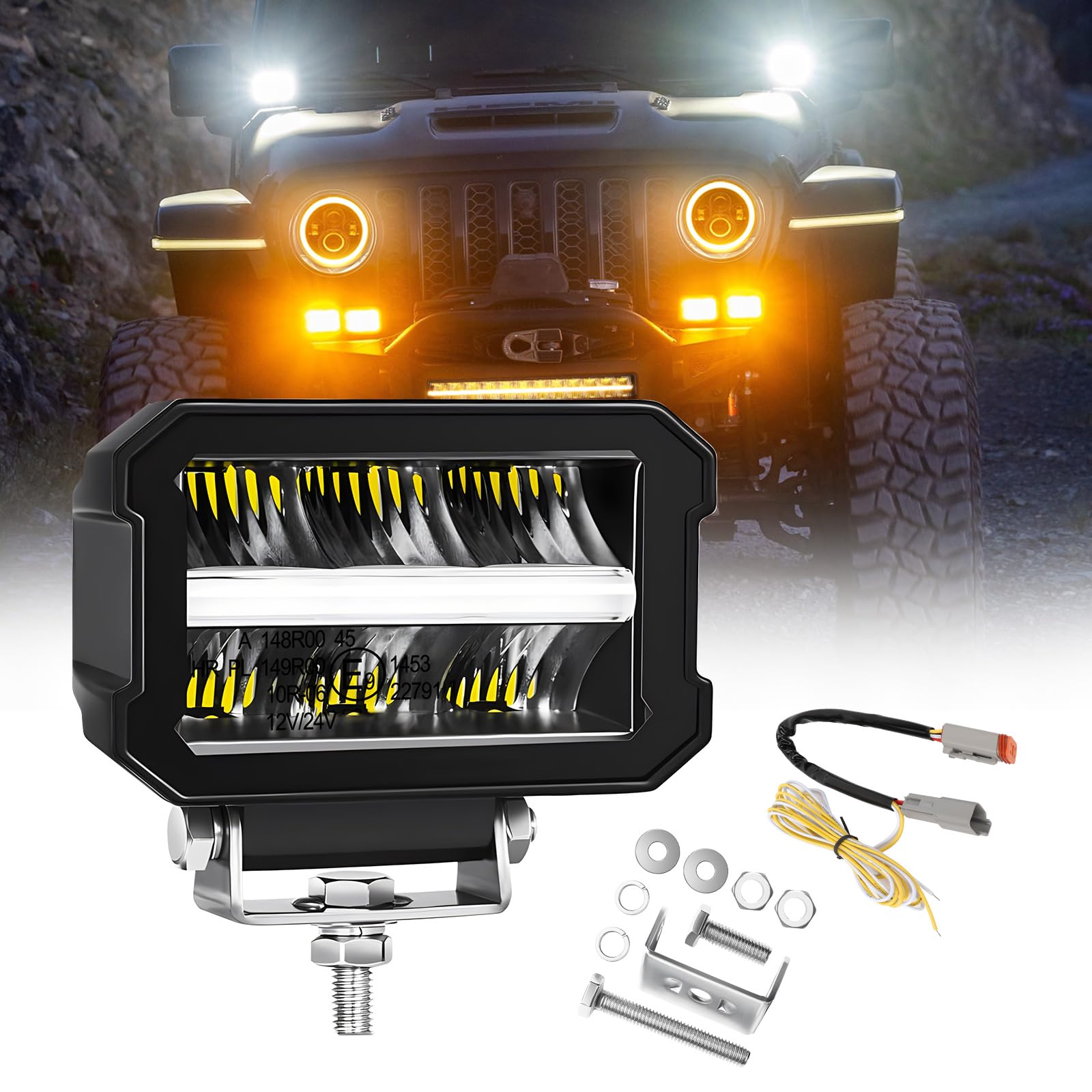 CO LIGHT LED Arbeitsscheinwerfer 4x4 36W 4800LM - 12/24V 4,6 Zoll Scheinwerfer mit ECE Zulassung IP68 Zusatzscheinwerfer für Traktor Offroad Auto Bagger SUV ATV LKW von CO LIGHT