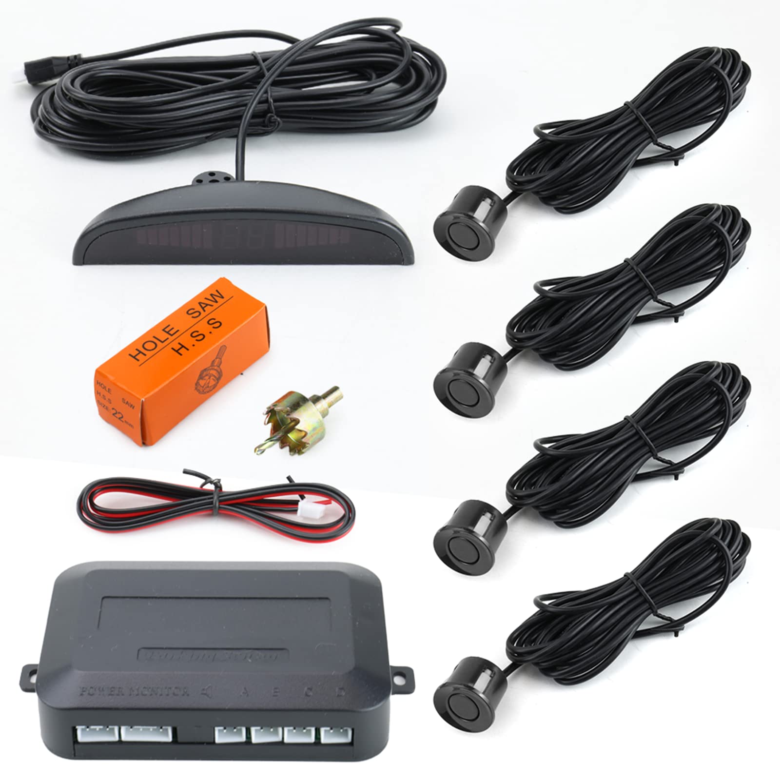 COBLEI Premium Einparkhilfe Auto Parktronic LED-Parksensor mit 4 Sensoren Reverse Backup Parkplatz Radar-Monitor-Detektor-System Hintergrundbeleuchtung Display von COBLEI