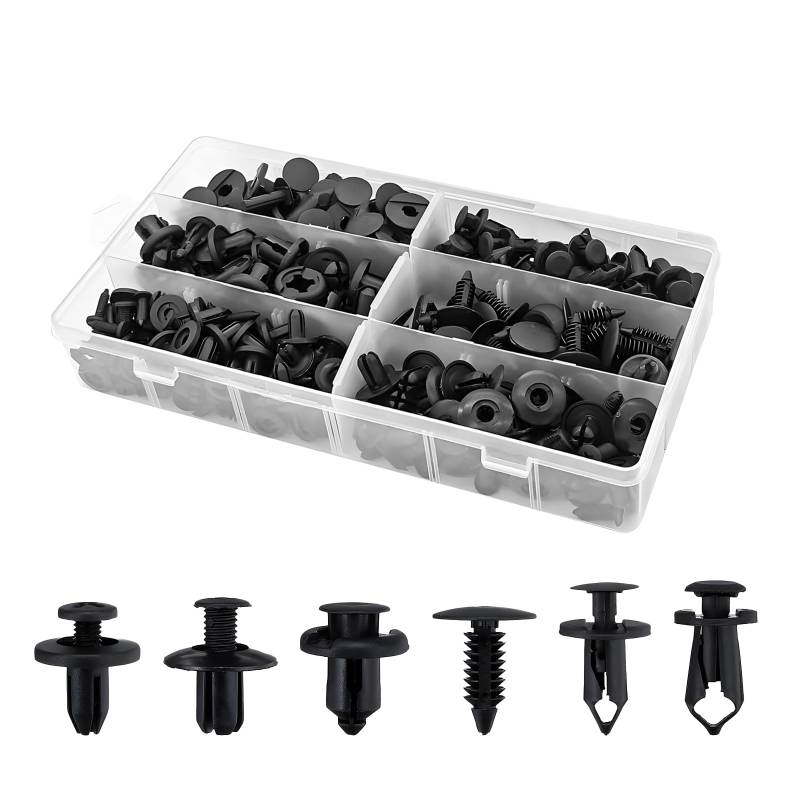 COCOMAX 190 Pcs Auto Befestigungsbox Set, 6 Verschiedene Karosserie Clips Universal Kunststoff Clipsatz, Kfz Werkzeug Auto Befestigungsclips für Autotür, Stoßstangen, Verkleidung von COCOMAX