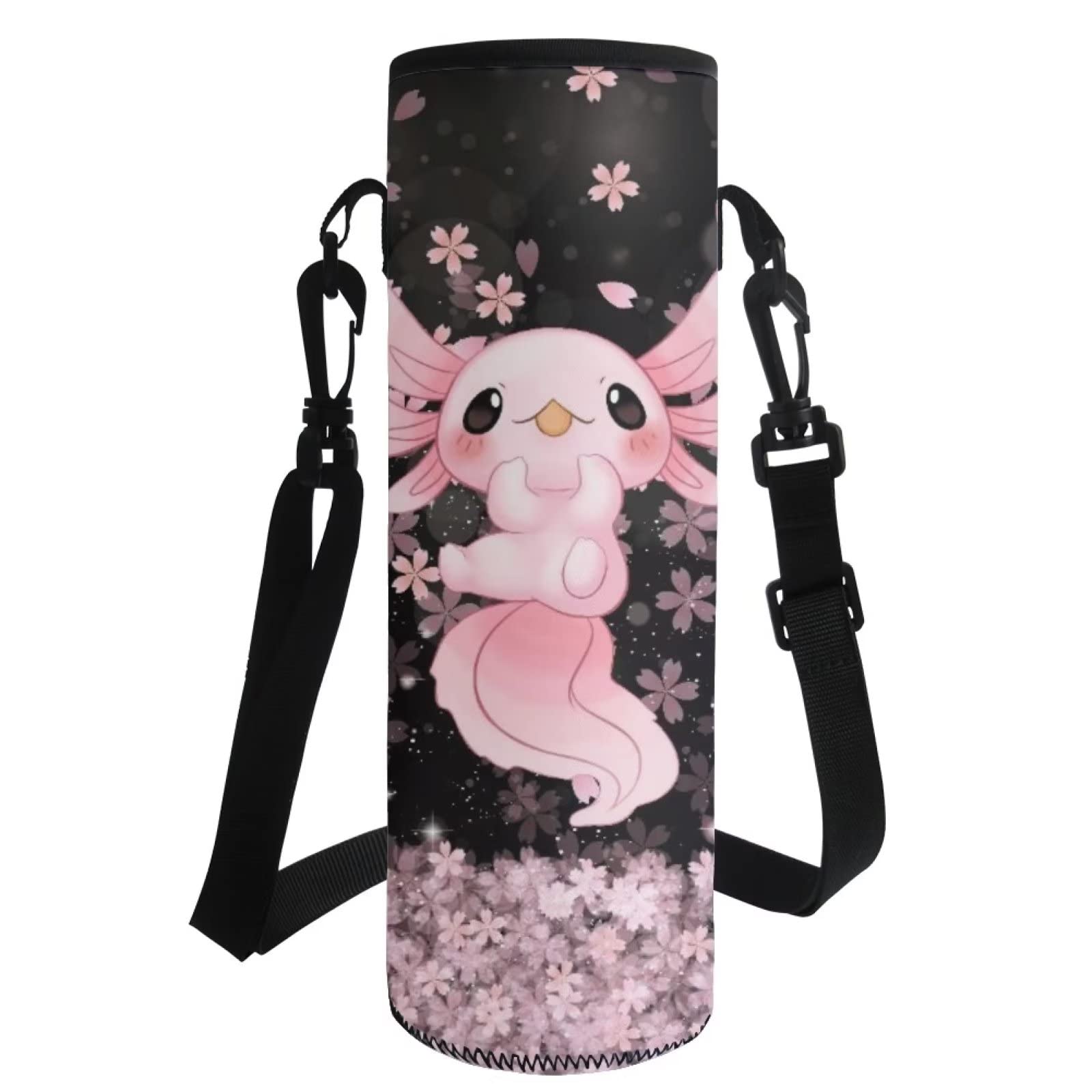 COEQINE Niedlicher AXolotl-Aufdruck Wasserflasche Becher mit Blumendruck, Mädchen Frauen isolierte Wasserbecher Ärmel zum Wandern Wandern von COEQINE