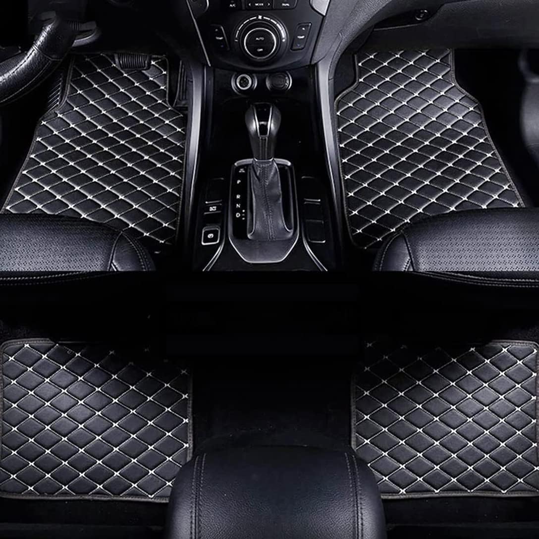 Auto Fußmatten Leder Für Ford Mustang 2015-2019, Allwetter Wasserdicht Anti Rutsch Bodenmatten Auto ZubehöR,Black-White von COFUNU