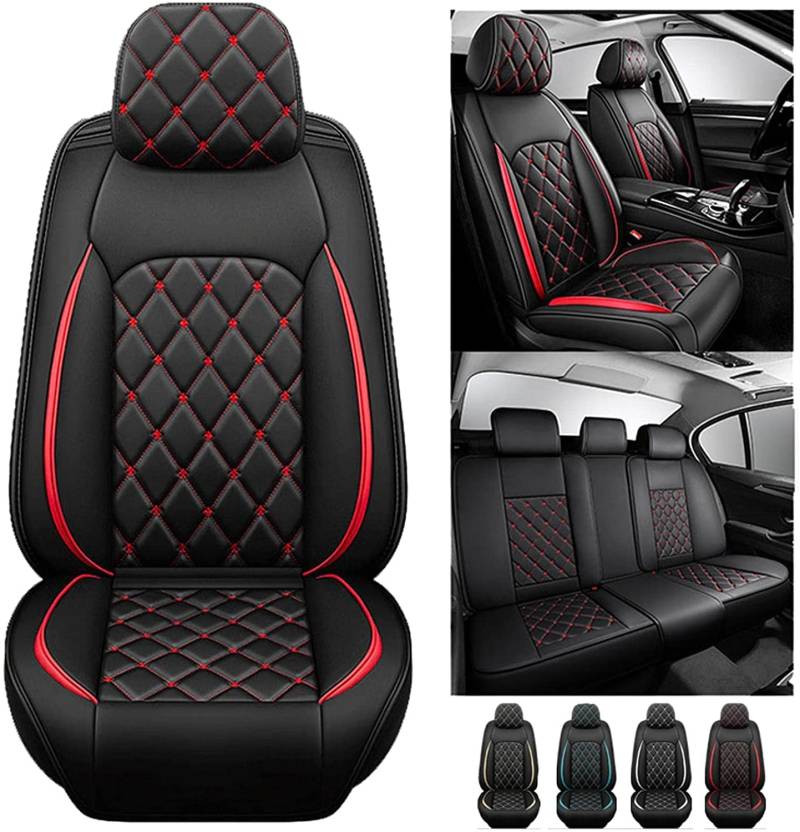 Sitzbezüge Auto Leder Autositzbezüge Universal Set für Audi A3 A4 A5 A6 Q3 Q5 Q7 Schwarz Rot, Kissen 5-Sitz Vorne Hinten Sitz Protektoren rutschfest Wasserdicht Langlebig (Color : B) von COFUNU