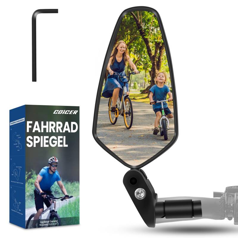 COICER Fahrradspiegel extra große Spiegelfläche |schlagfestes Echtglas| für Lenker ebike | Rückspiegel Fahrrad Spiegel für e-bike, klappbar (Links und rechts universell einsetzbar) von COICER