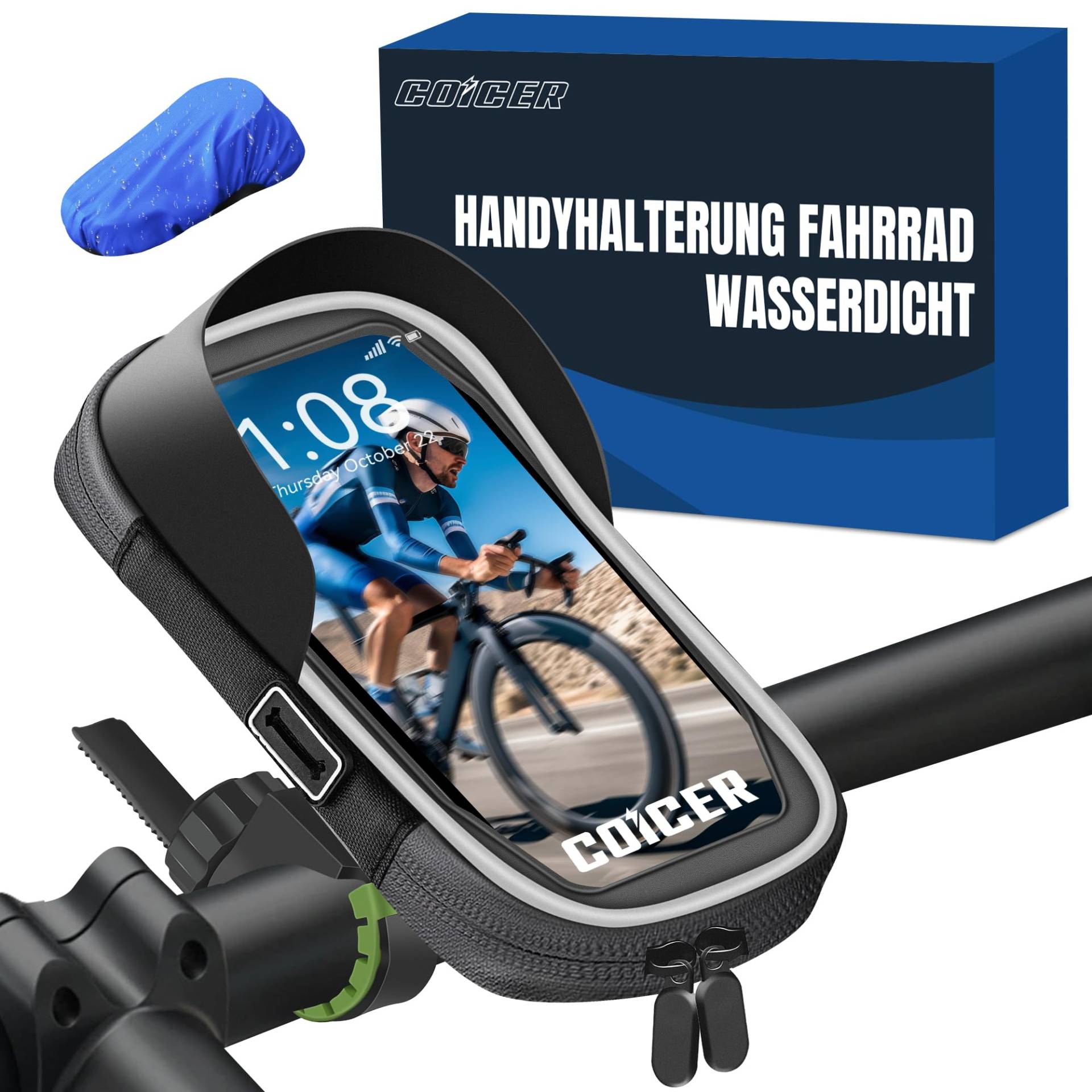 COICER Handyhalterung Fahrrad Wasserdicht, Motorrad 360° Drehbarem Fahrradhalterung, Lenkertasche Fahrrad Zubehör Ebike für 4.7-6.5 Zoll Smartphone mit Regenhaube Handyhalter Fahrrad Lenker von COICER