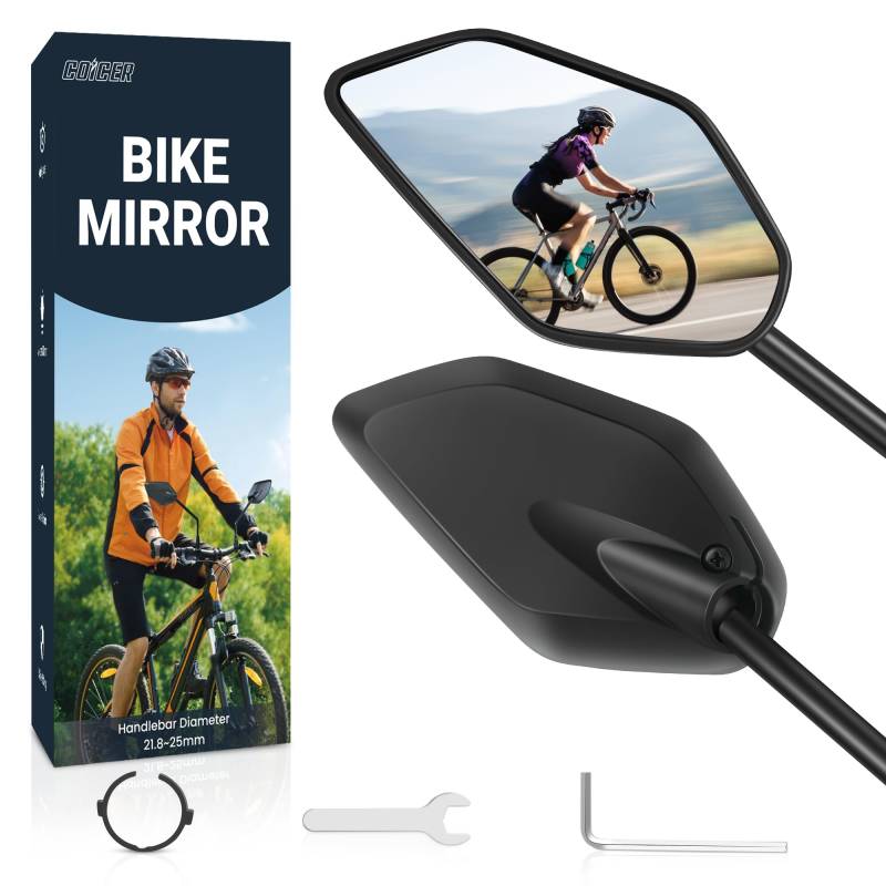 Coicer - Fahrradspiegel extra große Spiegelfläche |schlagfestes Echtglas| Fahrradspiegel für Lenker ebike | Rückspiegel Fahrrad Spiegel für e-bike Mirror Fahrradrückspiegel klappbar (links + rechts) von COICER