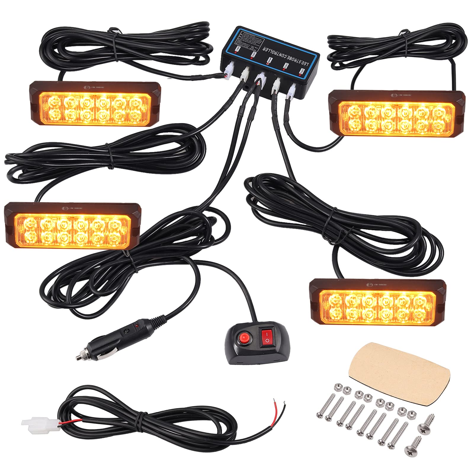 COLFULINE 4 x 12 Led Frontblitzer Blitzer, 12/24V Warnlicht Stroboskoplicht Notfall Licht Wasserdicht IP65, 48W Achtung Blinklicht Warnleuchte mit 8 Modi / E57 Zulassung für Mergency Repair Truck KFZ von COLFULINE