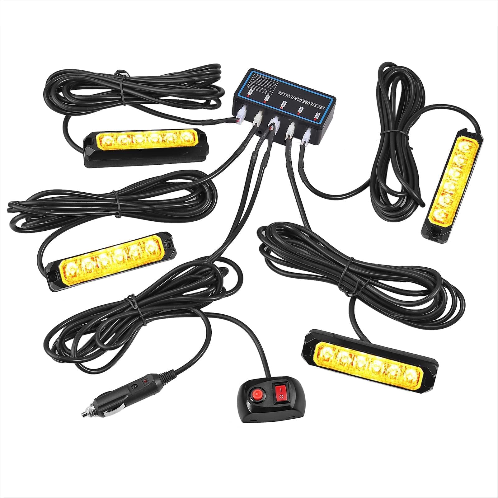 COLFULINE 4X 6 Led Frontblitzer Blitzer,12/24V Warnlicht Stroboskoplicht, 24W IP68 Blitzmodul Notfall Licht Achtung Blinklicht, Warnung 8 Modi für Lkw Truck Traktor [E57] von COLFULINE