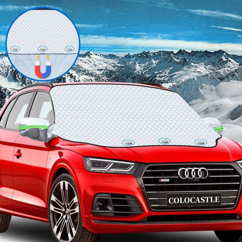 COLOCASTLE Frontscheibenabdeckung, Autoscheibenabdeckung, Scheibenabdeckung Auto Winter, Windschutzscheibenabdeckung, Sonnenschutz Frostschutz Frontscheibe, 3 Magnet gegen Schnee EIS Frost Strahlung von COLOCASTLE