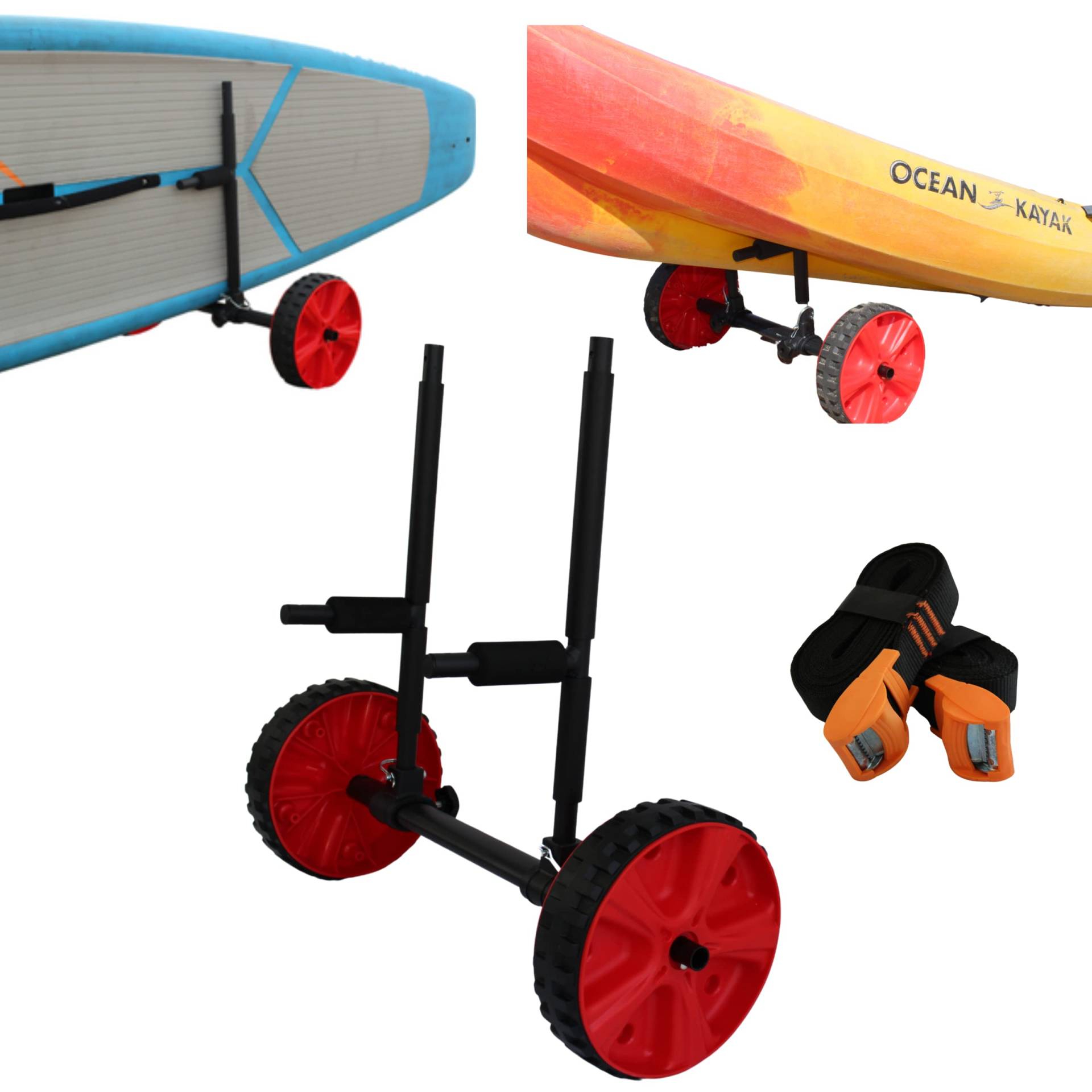 COR Surf Verstellbares SUP Stand Up Paddleboard und Kajak Cart | 2-in-1 Kajak und SUP Transport Dolly Leicht verstellbar für Jede Größe SUP oder Kajak mit Scupper Plug Holes | Inklusive Spanngurte von COR Surf