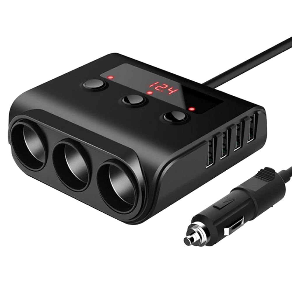 TR12 Auto-Feuerzeug, dreifacher Verdampfer mit Schalter, Spannungsanzeige, 4 USB, 120 W, langlebiges Ladegerät, einfach zu bedienen, Schwarz von COSINE