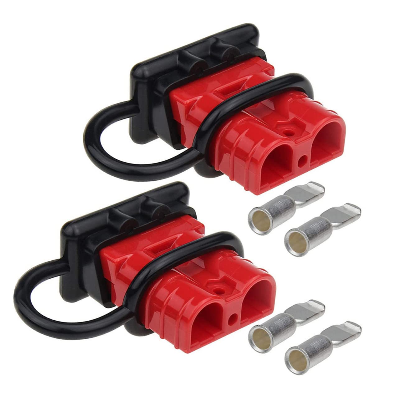 COSMEVIVI 1 Set Gabelstapler Power Connector Batterie Stecker Roter Anderson Stecker 50A 600V Gabelstapler Zubehör 2 Stecker + 2 Staubkappen + 4 Kontakte von COSMEVIVI