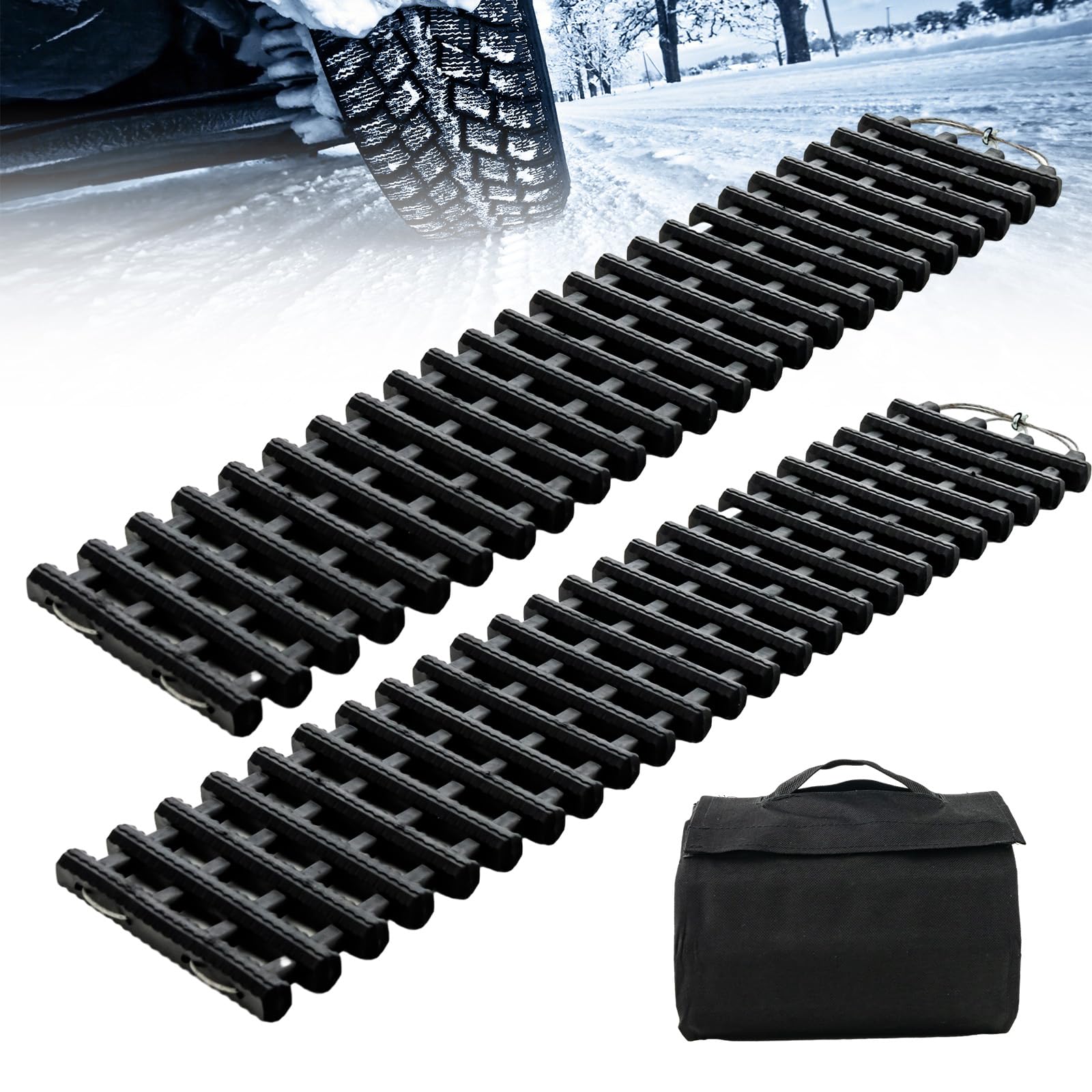 COSTWAY 2 Stücke Anfahrhilfe Auto, Sandbleche Offroad, Traktionsmatte für Sand Schnee EIS Schlamm, Offroad Tracks Traction Mats, Traktionshilfe mit Tasche für Wohnmobil/PKW/LKW (98 x 21 x 2,8 cm) von COSTWAY