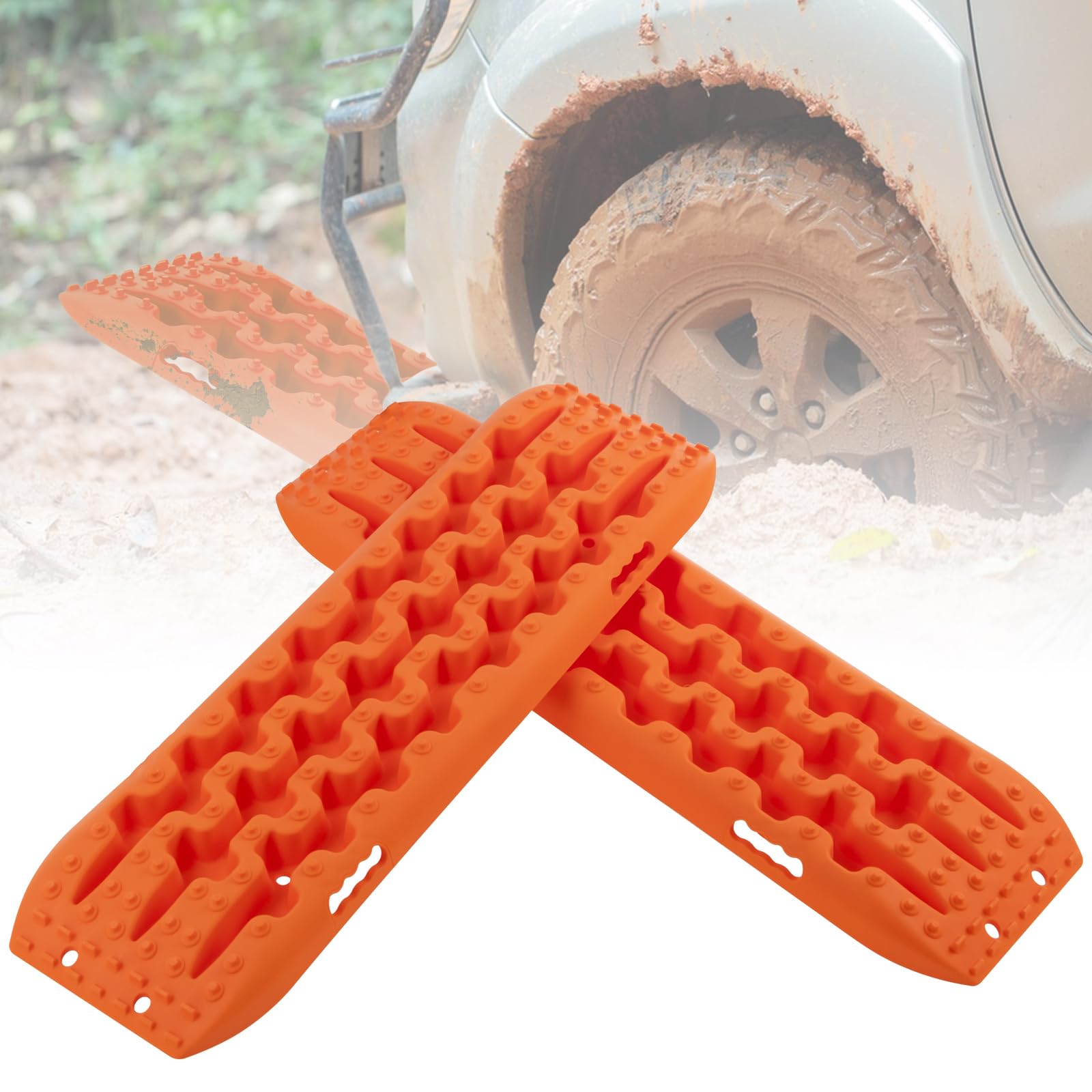 COSTWAY 2 Stücke Anfahrhilfe Sandbleche Offroad, Reifenleiter für Sand/Schlamm/Schnee, 10T, Recovery Board Tracks Mats, Traktionsmatte für Geländewagen Wohnmobil PKW LKW (Orange, 107 x 31 x 7 cm) von COSTWAY