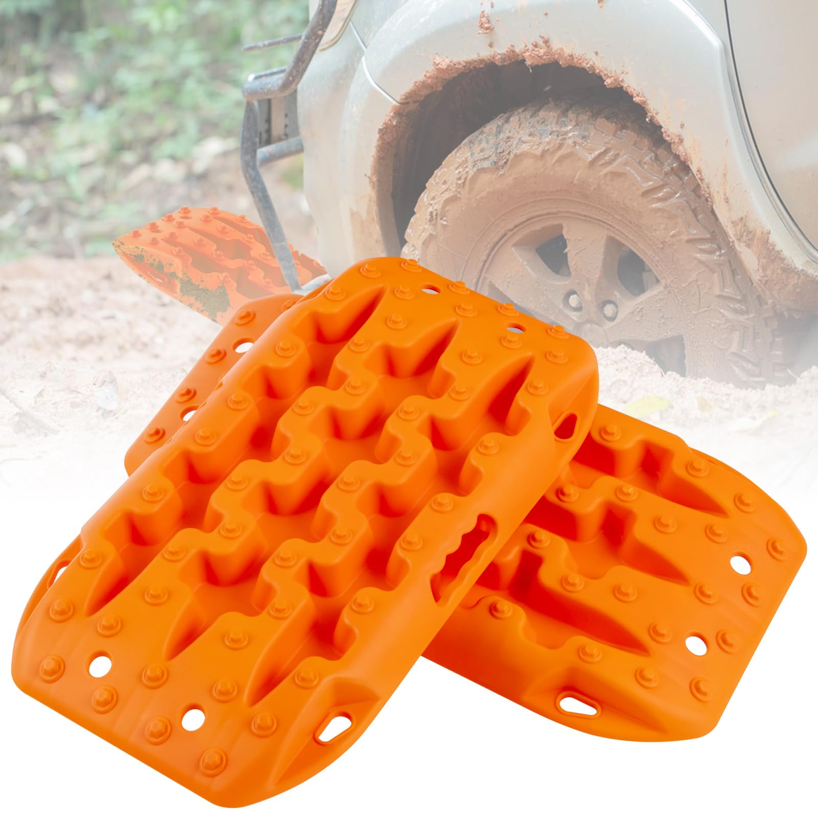 COSTWAY 2 Stücke Anfahrhilfe Sandbleche Offroad, Reifenleiter für Sand/Schlamm/Schnee, 10T, Recovery Board Tracks Mats, Traktionsmatte für Geländewagen Wohnmobil PKW LKW (Orange, 58 x 31 x 6 cm) von COSTWAY