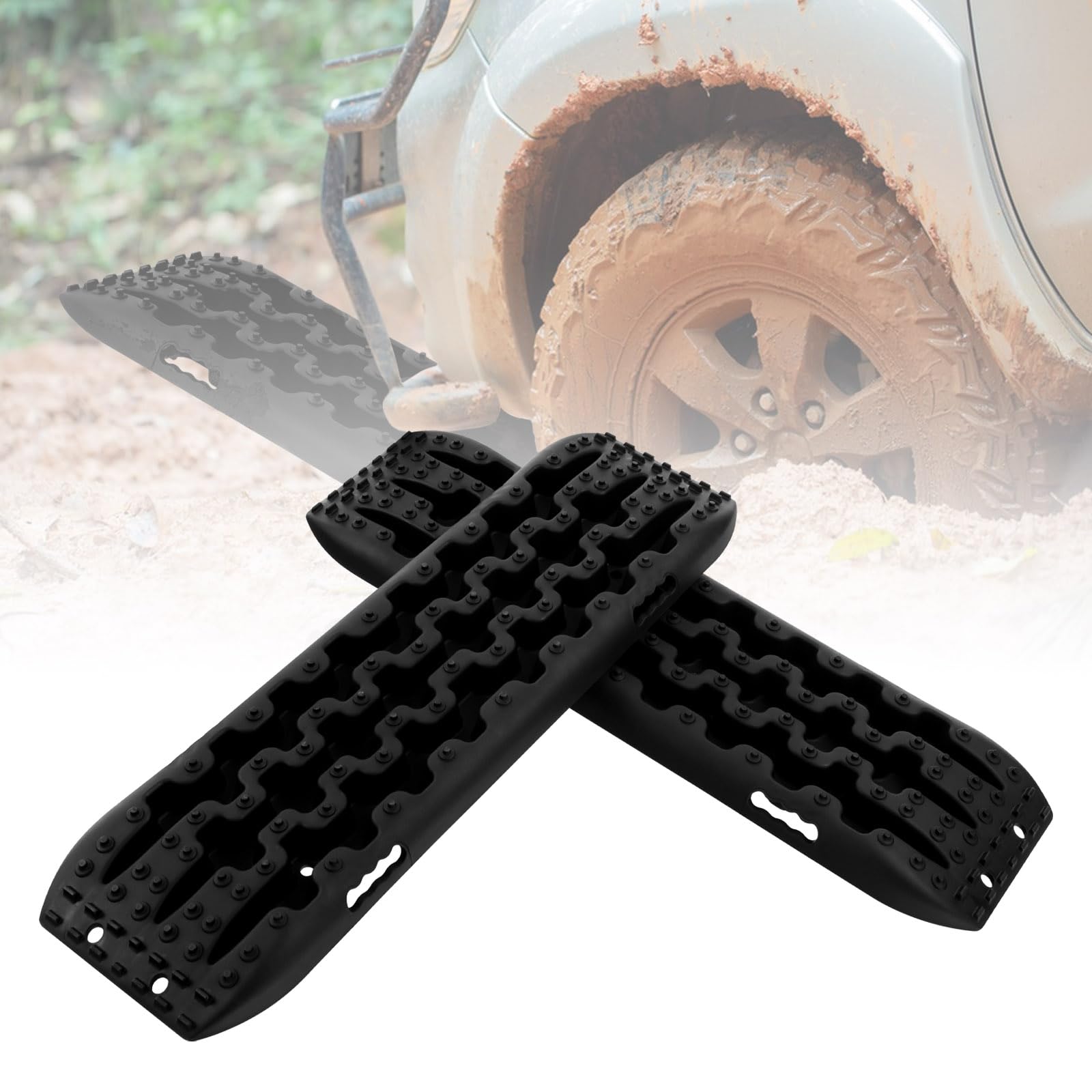 COSTWAY 2 Stücke Anfahrhilfe Sandbleche Offroad, Reifenleiter für Sand/Schlamm/Schnee, 10T, Recovery Board Tracks Mats, Traktionsmatte für Geländewagen Wohnmobil PKW LKW (Schwarz, 107 x 31 x 7 cm) von COSTWAY