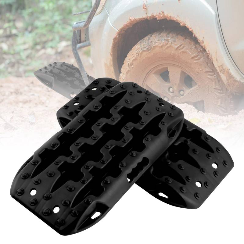 COSTWAY 2 Stücke Anfahrhilfe Sandbleche Offroad, Reifenleiter für Sand/Schlamm/Schnee, 10T, Recovery Board Tracks Mats, Traktionsmatte für Geländewagen Wohnmobil PKW LKW (Schwarz, 58 x 31 x 6 cm) von COSTWAY