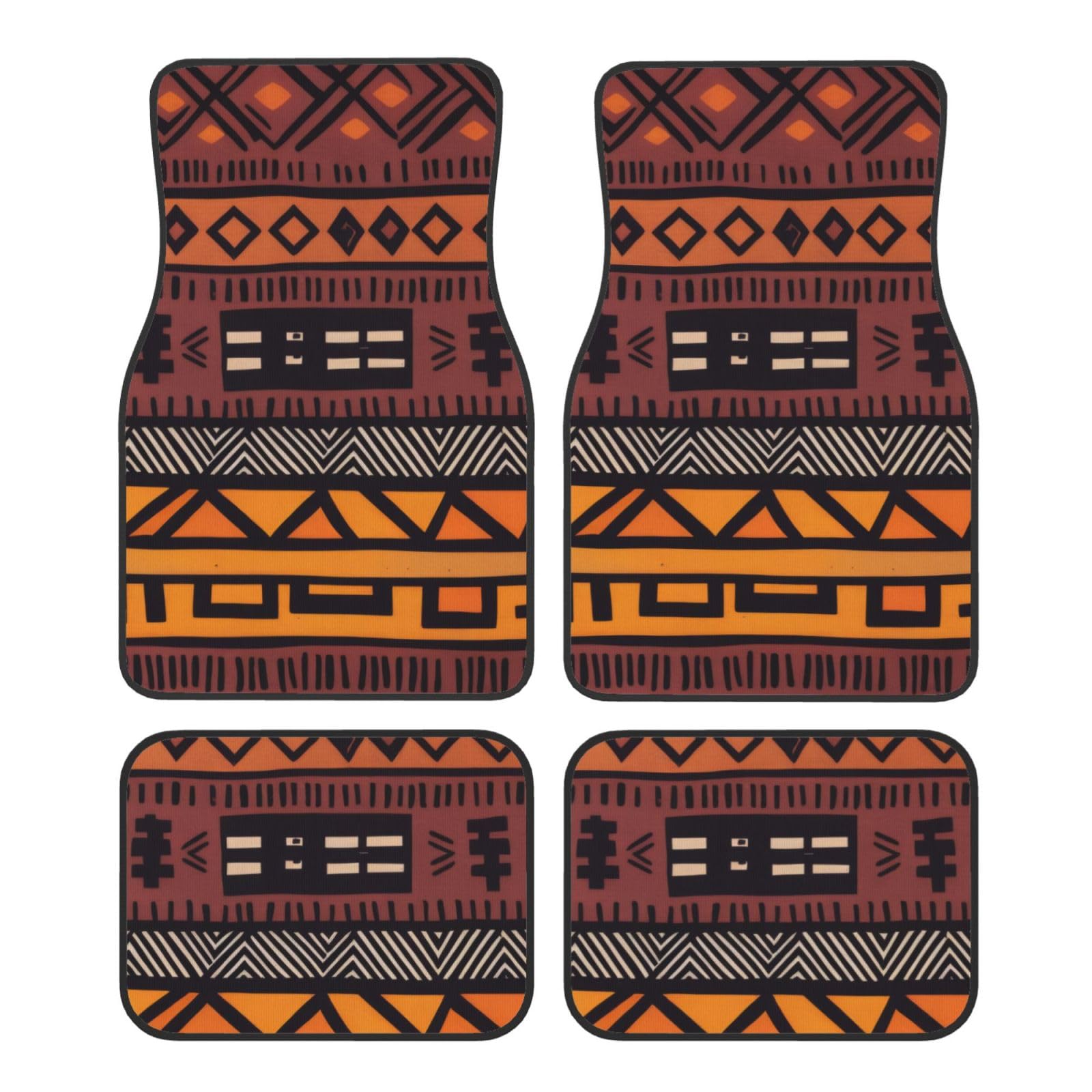 African Mud Cloth Tribal Universal Auto Fußmatten Kristall Samt 4-teiliges Set, rutschfest & leicht zu reinigen, passend für SUV, LKW, Fahrzeug von COWMMWOC