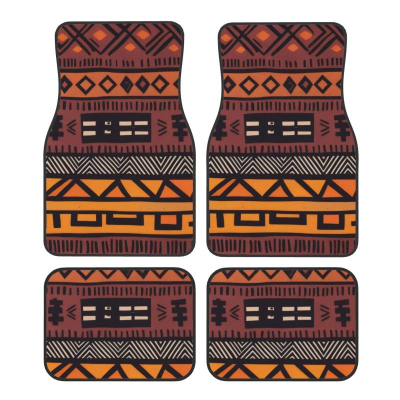 African Mud Cloth Tribal Universal Auto Fußmatten Kristall Samt 4-teiliges Set, rutschfest & leicht zu reinigen, passend für SUV, LKW, Fahrzeug von COWMMWOC