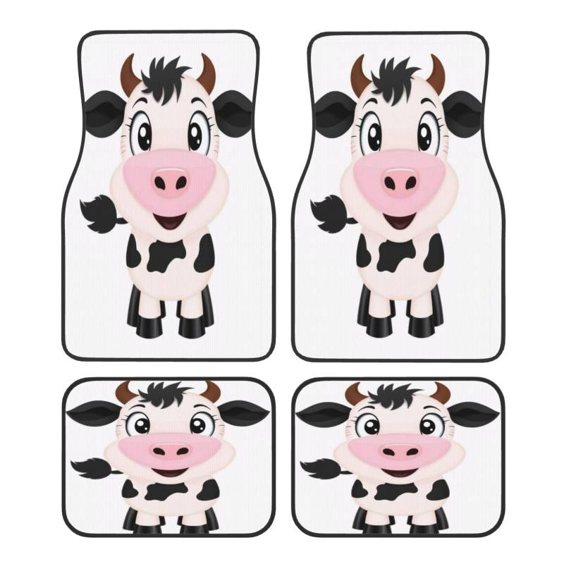 Cartoon Milk Cow Universal Auto Fußmatten Kristall Samt 4-teiliges Set, rutschfest & leicht zu reinigen, passend für SUV, LKW, Fahrzeug von COWMMWOC