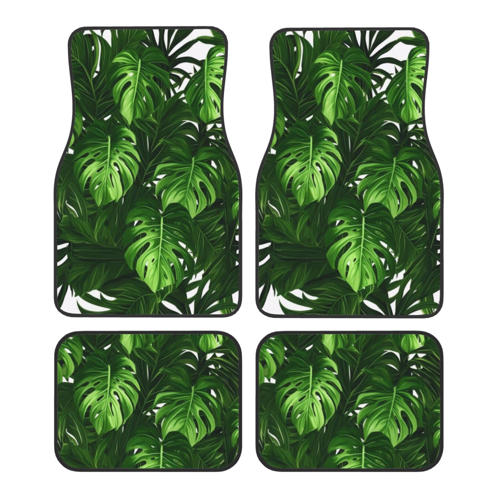 Monstera Deliciosa Banana Palm Universal Auto Fußmatten Crystal Velvet 4-teiliges Set, rutschfest & leicht zu reinigen, passend für SUV, LKW, Fahrzeug von COWMMWOC