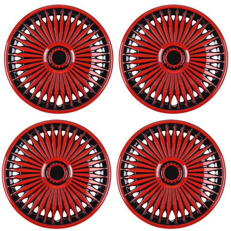 COYOUCO Radkappen Radkappen - (4er-Set) Radkappen Felgenabdeckung - Autozubehör Radkappe für Standard-Stahlfelgen,Rot,15 inch von COYOUCO