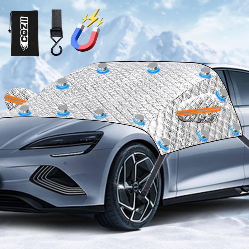 COZII Frontscheibenabdeckung Winter, Auto Windschutzscheibenabdeckung mit 12 Magnet, Groß Faltbar Wasserbeständig Autoabdeckung, Schnee, Frost, UV, Sonne, Staub für die Meisten Autos, 234 * 146cm von COZII