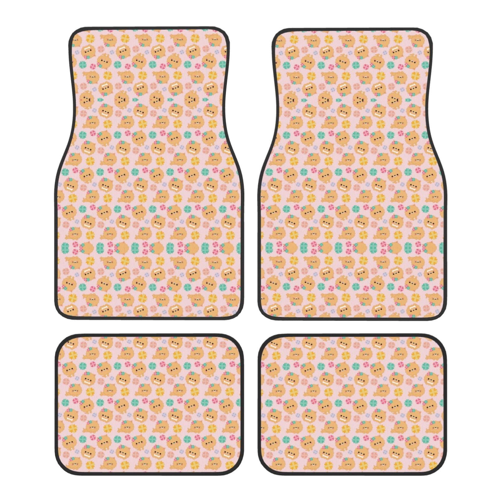 Autofußmatten (Pomeranians Cartoon Flowers) Crystal Velvet Polyester Universal Front and Rear Foot Mats Set of 4 Pcs Car Accessories Fits for Most Cars,SUVs,Trucks, RVs, Sedan Car Decor von CPEOWZL