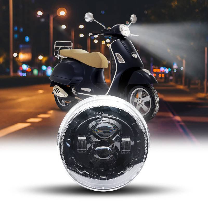 CPOWACE Schwarz 12V LED Frontscheinwerfer with E-Mark E-Prüfzeichen für Motorrad V espa GTS 300 von CPOWACE