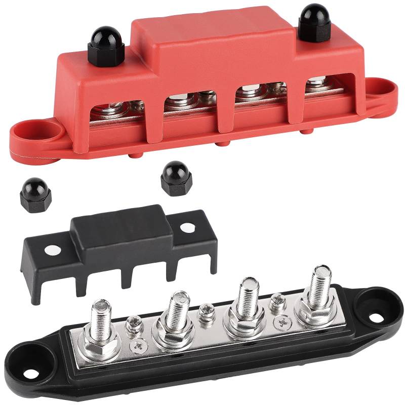 CPROSP 2tlg Sammelshienen mit Deckel 250A, Stromverteiler Schiene mit 4X M8 Bolzen Anschluss, Batterieanschlussblock 5/16'', BusBar Box für Auto RV Boat Yacht von CPROSP