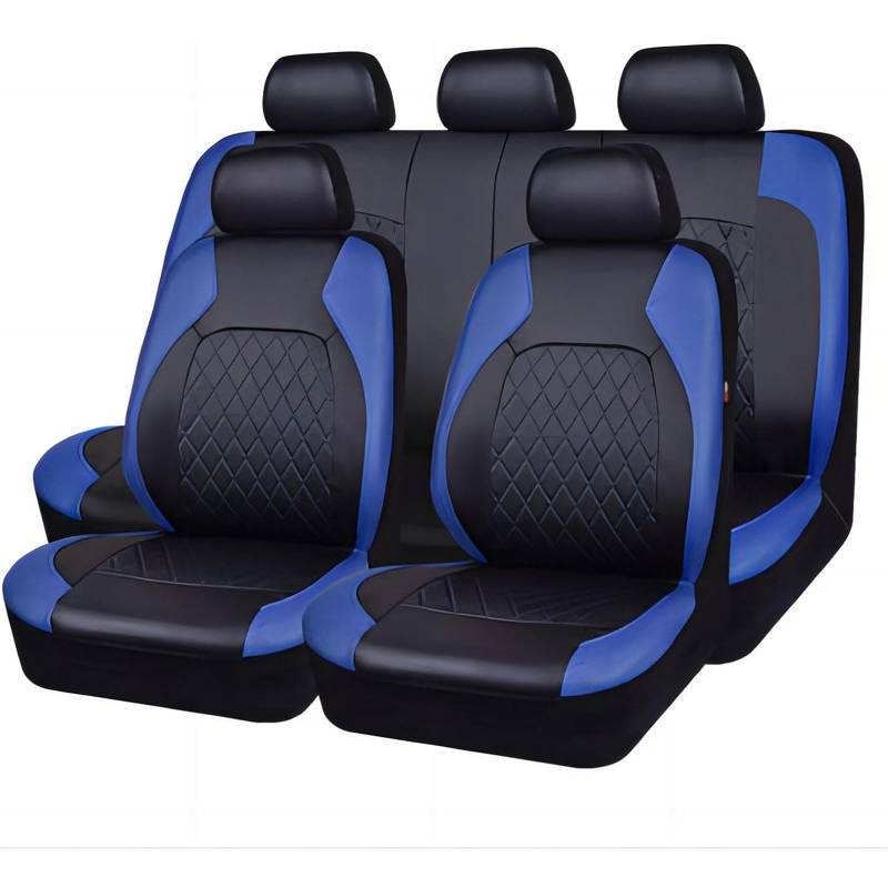 CQHJHCQ 9 Stück Autositzbezüge für Jeep Wrangler JL 2018 2019 2020, Auto Sitzkissenschutz Set Leder Wasserdichter Atmungsaktiver Auto Zubehör,Blue von CQHJHCQ