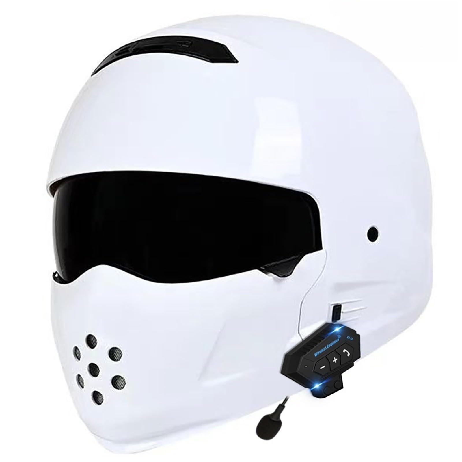 Motorrad Helm Integralhelm Jethelm Mit Visier Retro Motorradhelm Geräuschunterdrückung Multifunktional Bluetooth Für Erwachsene Frauen Und Männer F,L(57-58CM) von CQHZCL