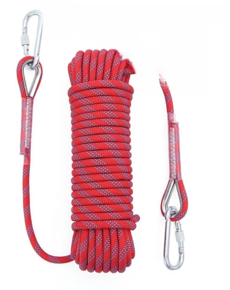 Abschleppseil 20 m Outdoor Rettungsseil Bergsteigen Sicherheitsseil Bergsteigen Sicherheit Flucht Hilfsseil Wildwandern Überlebensausrüstung Synthetisches Windenseil-Kit(Red) von CQJJXKYC