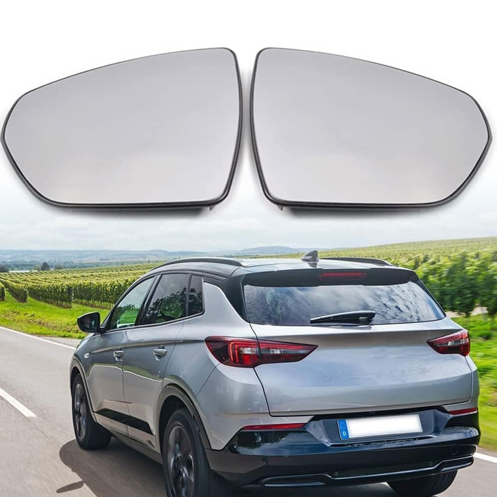 Auto Spiegelglas für Opel Vauxhall Grandland X 2017-2020 2021 2022 2023 2024, Beheizbar Ersatzspiegelglas Außenspiegel Ersatzspiegel mit Trägerplatte Zubehör,Left von CQNYFDC