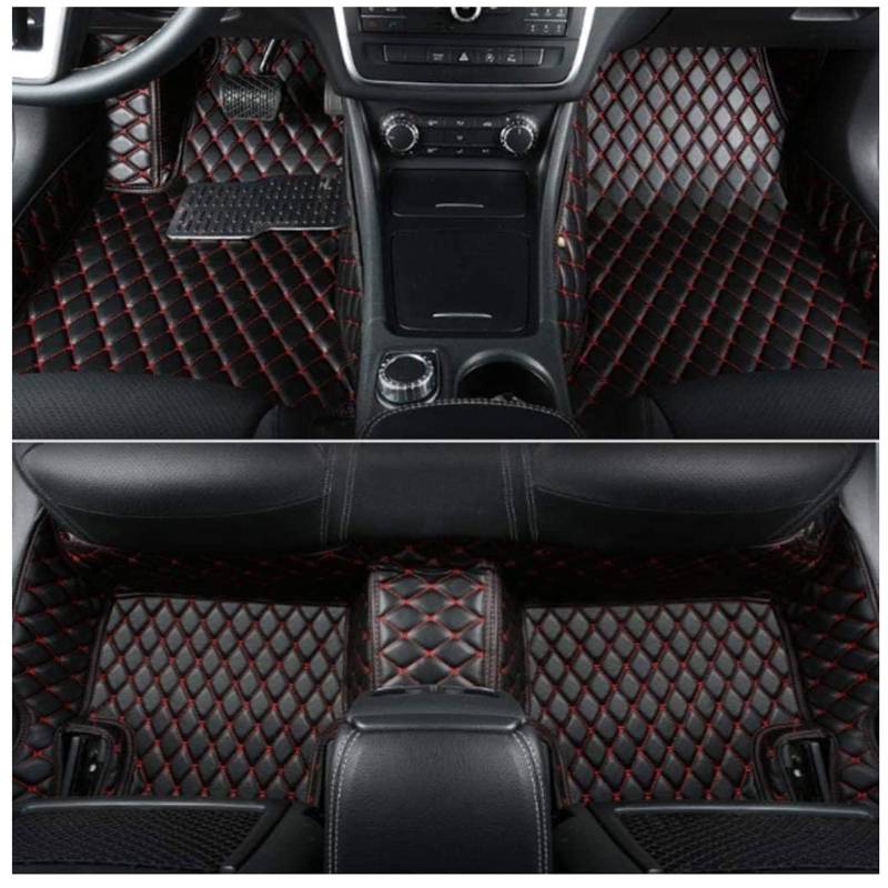 Fussmatten Auto für VW Atlas/Teramont 2017 2018 2019 2020 6 Seats, PU-Leder Auto Fussmatten Set Allwetter wasserdichte rutschfeste Anpassen Fußmatten Zubehör,Black-Red von CQNYFDC