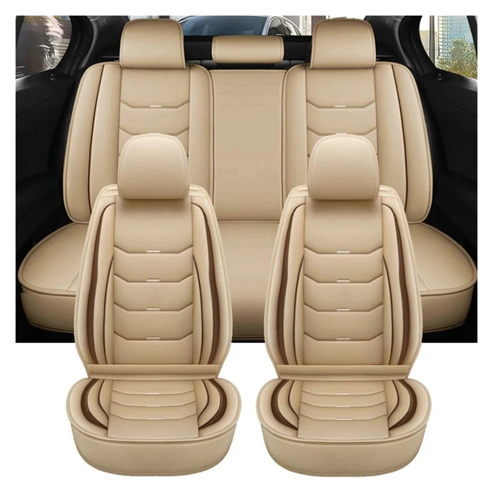 Autositzbezüge Für Captur Für Logan Für Kadjar Für Trafic Für Scenic Armlehne Alle Modelle Universal Leder Auto Sitzbezug Auto-Schonbezüge(Beige) von CQRBNE