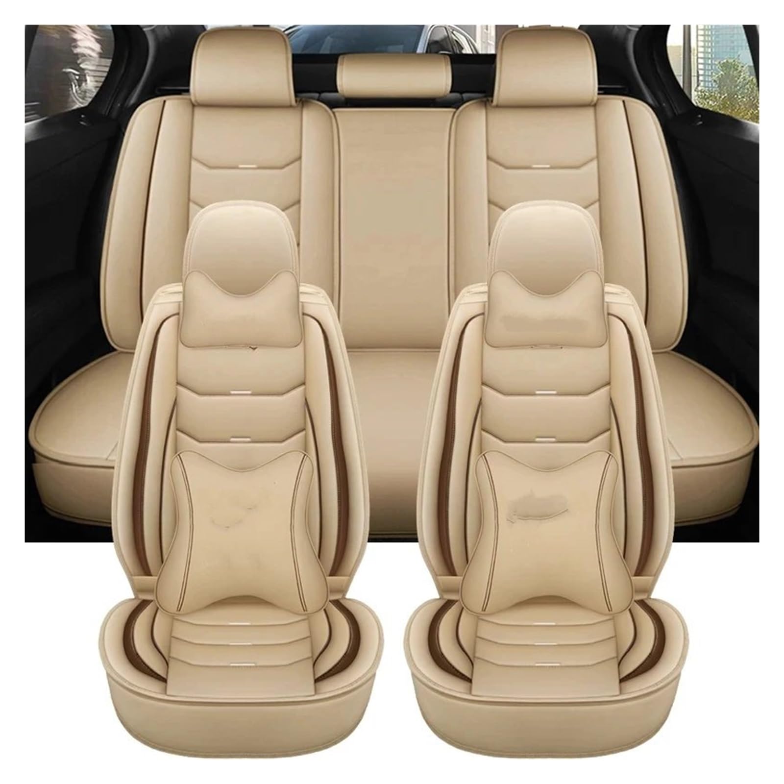 Autositzbezüge Für Captur Für Logan Für Kadjar Für Trafic Für Scenic Armlehne Alle Modelle Universal Leder Auto Sitzbezug Auto-Schonbezüge(Beige Pillow) von CQRBNE