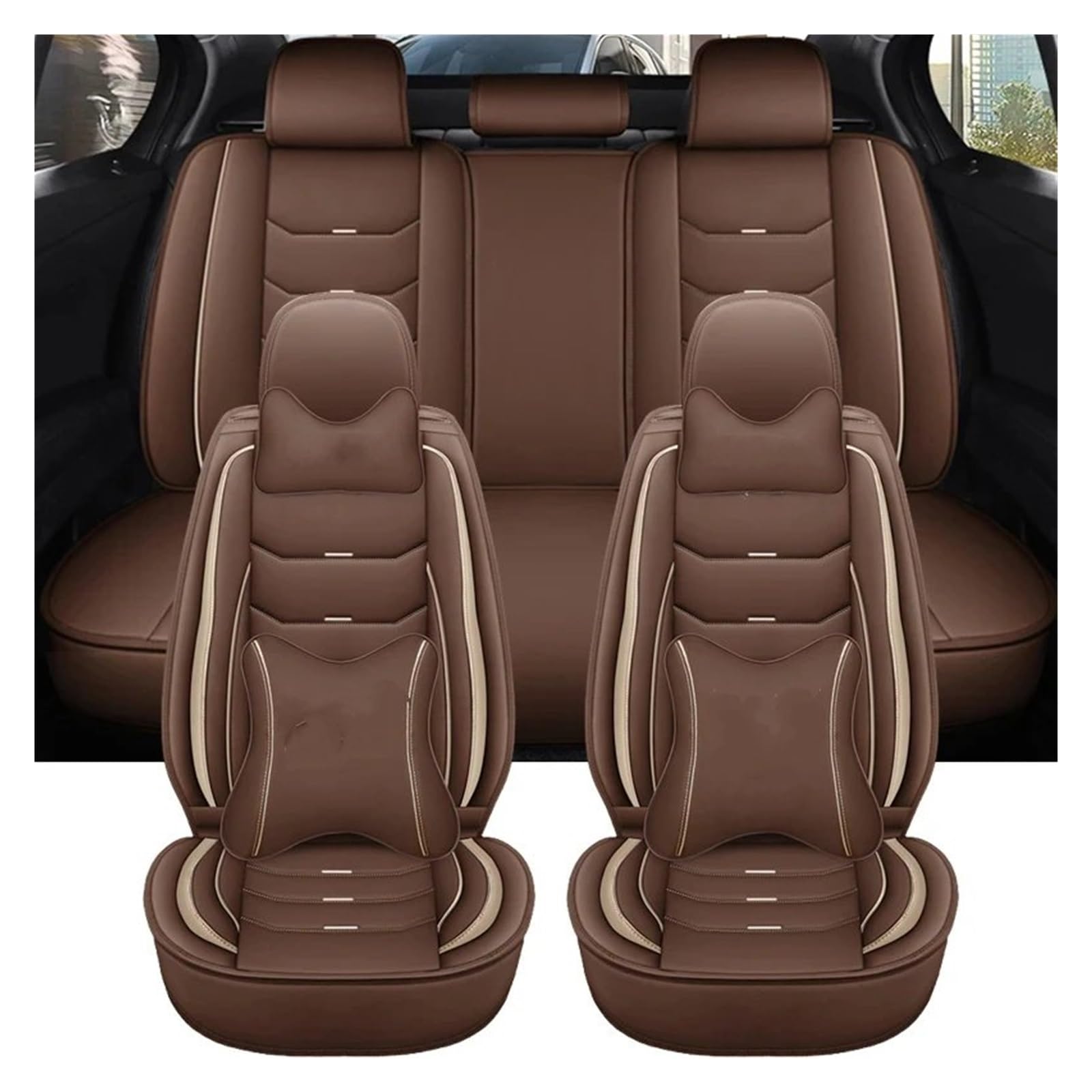 Autositzbezüge Für Captur Für Logan Für Kadjar Für Trafic Für Scenic Armlehne Alle Modelle Universal Leder Auto Sitzbezug Auto-Schonbezüge(Coffee Pillow) von CQRBNE