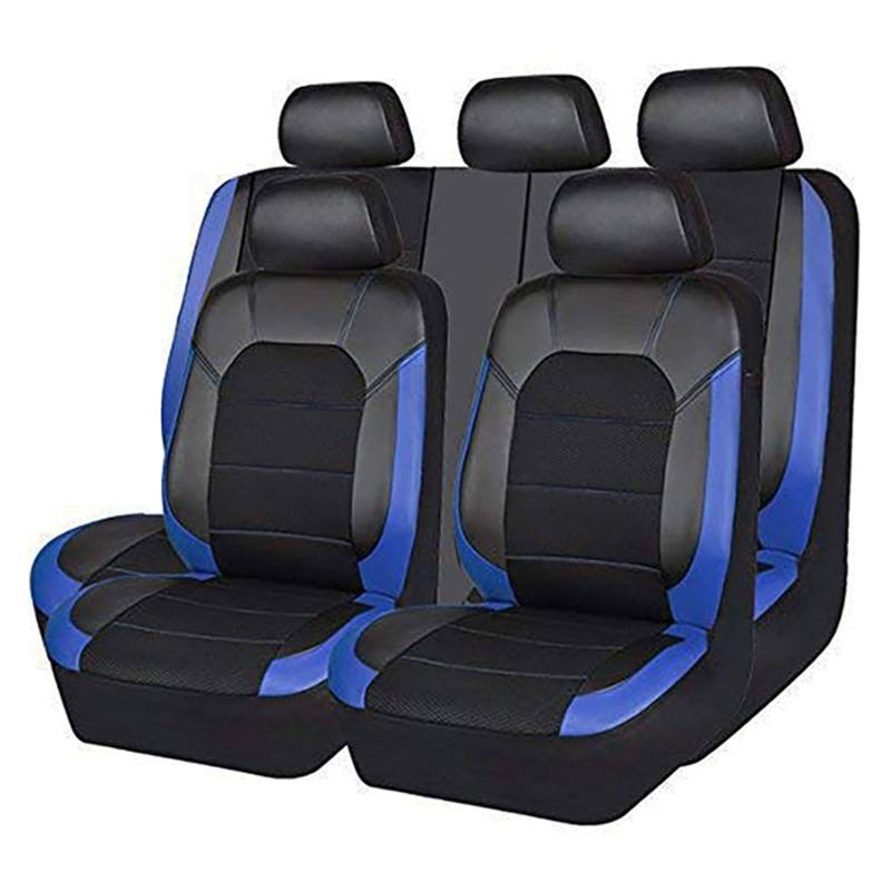 Autositzbezüge Für Captur Für Logan Für Kadjar Für Trafic Für Scenic Für Armlehne Alle Modelle Atmungsaktives Mesh-Gewebe Spleißen PU-Leder Auto-Schonbezüge(5 seat Black Blue) von CQRBNE