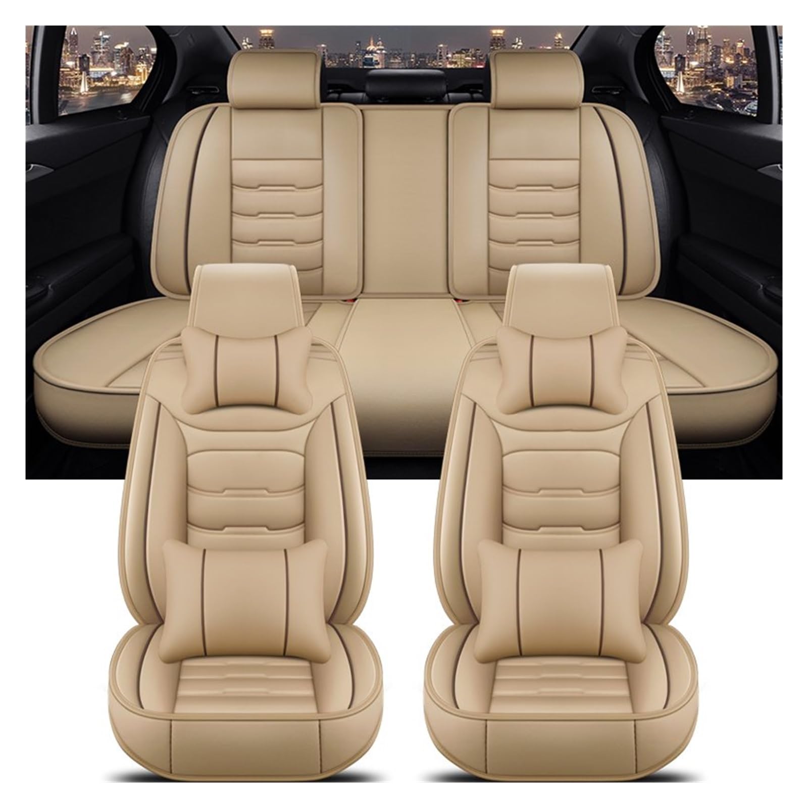 Autositzbezüge Für Citroen C4 Für Picasso C3 C5 C6 DS4 DS5 DS6 DS7 Alle Automodelle Universal Auto Sitzbezug Auto-Schonbezüge(Beige 5 Seat A) von CQRBNE