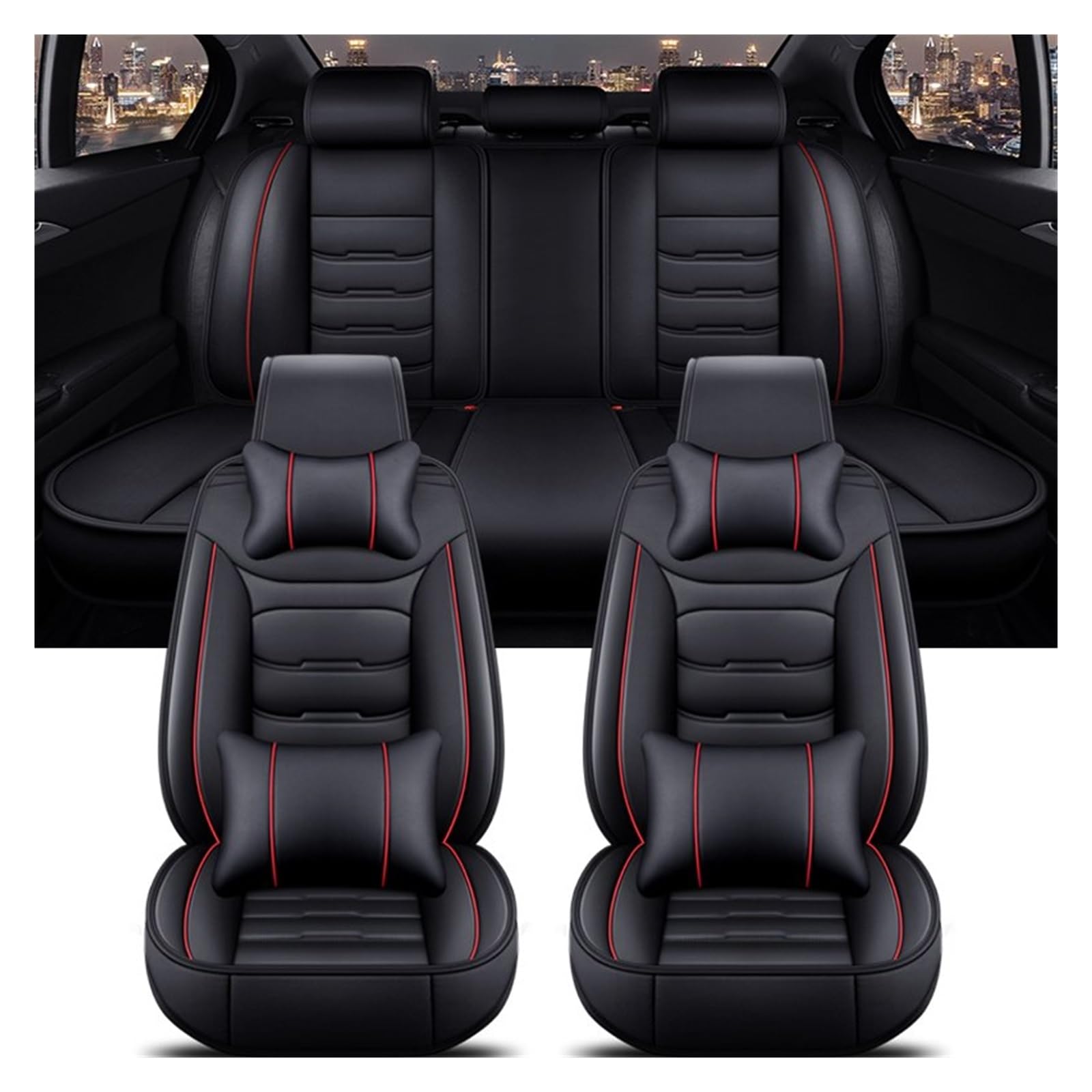 Autositzbezüge Für Citroen C4 Für Picasso C3 C5 C6 DS4 DS5 DS6 DS7 Alle Automodelle Universal Auto Sitzbezug Auto-Schonbezüge(Black Red 5 Seat A) von CQRBNE