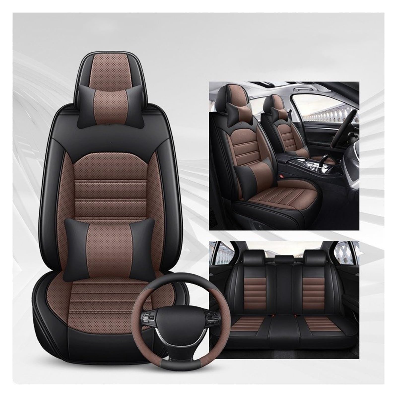 Autositzbezüge Für Citroen C5 C2 C3-XR C3 C4 C6 C8 DS3 DS5 Komplettset Atmungsaktive Leder Universal Autositzbezüge Auto-Schonbezüge(Black Brown Pillow) von CQRBNE