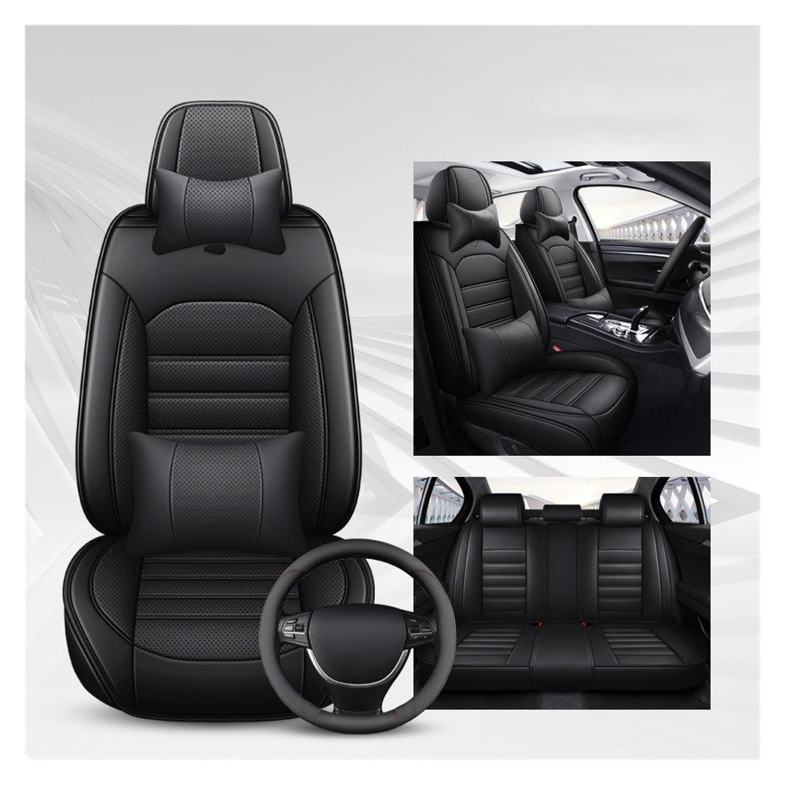 Autositzbezüge Für Citroen C5 C2 C3-XR C3 C4 C6 C8 DS3 DS5 Komplettset Atmungsaktive Leder Universal Autositzbezüge Auto-Schonbezüge(Black with Pillow) von CQRBNE