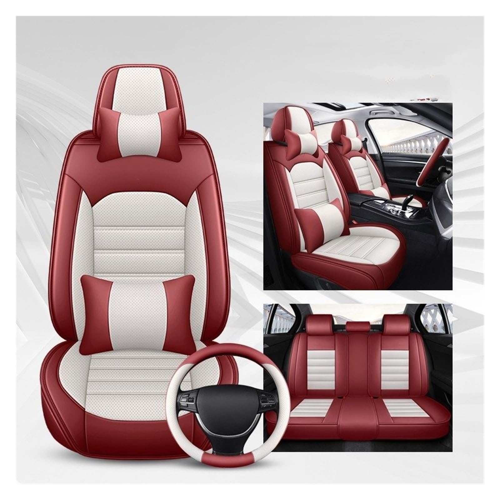 Autositzbezüge Für Citroen C5 C2 C3-XR C3 C4 C6 C8 DS3 DS5 Komplettset Atmungsaktive Leder Universal Autositzbezüge Auto-Schonbezüge(Red with Pillow) von CQRBNE