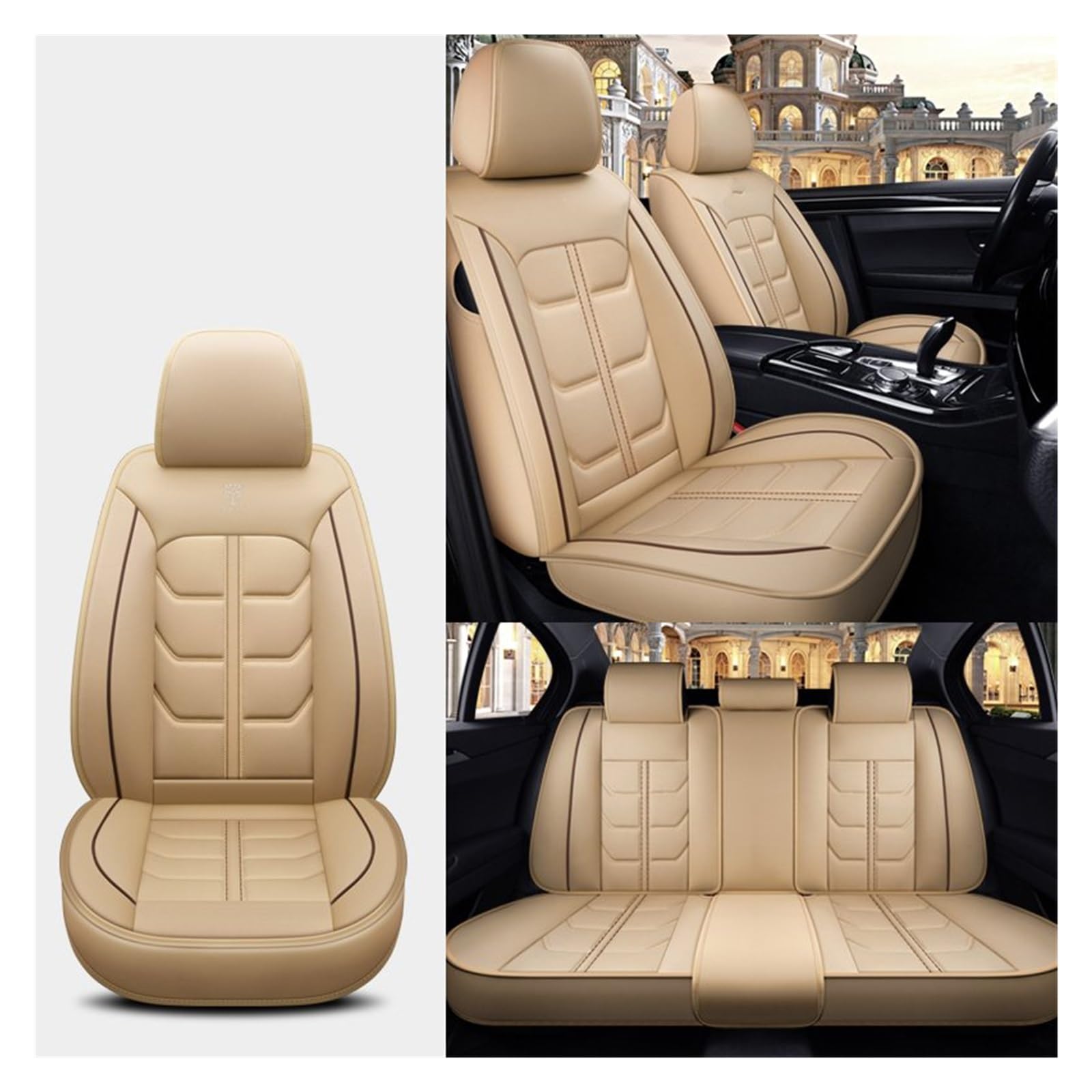 Autositzbezüge Für Civic Für Fit Für CRV Für XRV Für Accord Für Odyssey Für Jazz Für City Alle Modelle Leder Auto Sitzbezug Auto-Schonbezüge(Beige) von CQRBNE