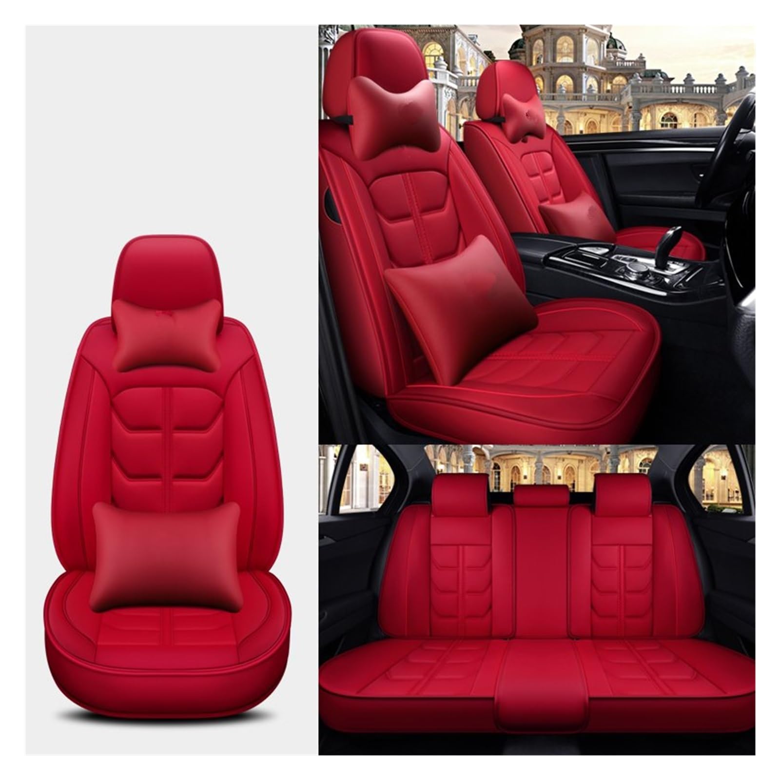 Autositzbezüge Für Civic Für Fit Für CRV Für XRV Für Accord Für Odyssey Für Jazz Für City Alle Modelle Leder Auto Sitzbezug Auto-Schonbezüge(Red Pillow A) von CQRBNE