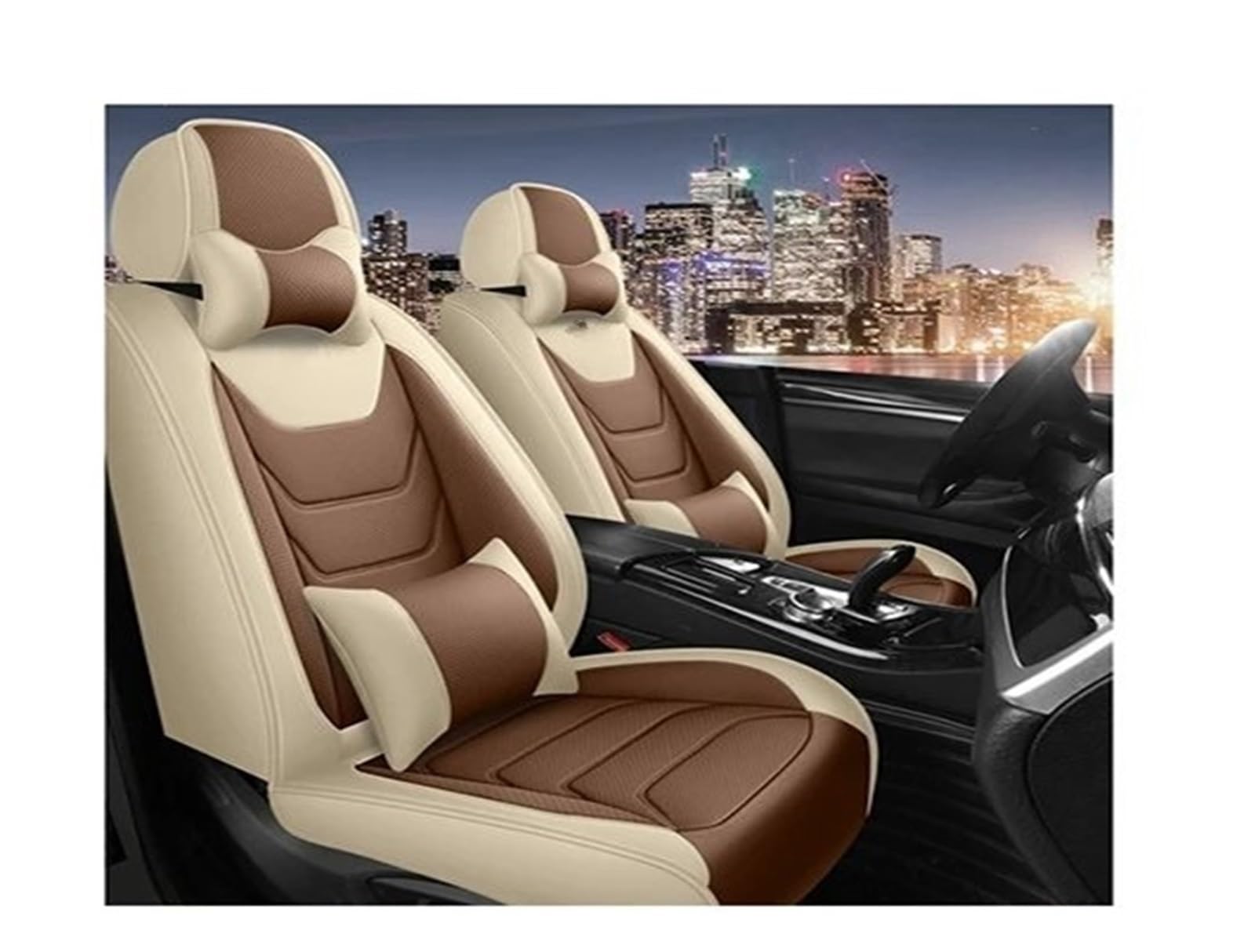 Autositzbezüge Für Civic Für Fit Für CRV Für XRV Für Accord Für Odyssey Für Jazz Für City Alle Modelle Universal Sitzbezug Auto-Schonbezüge(Beige Brown Pillow) von CQRBNE